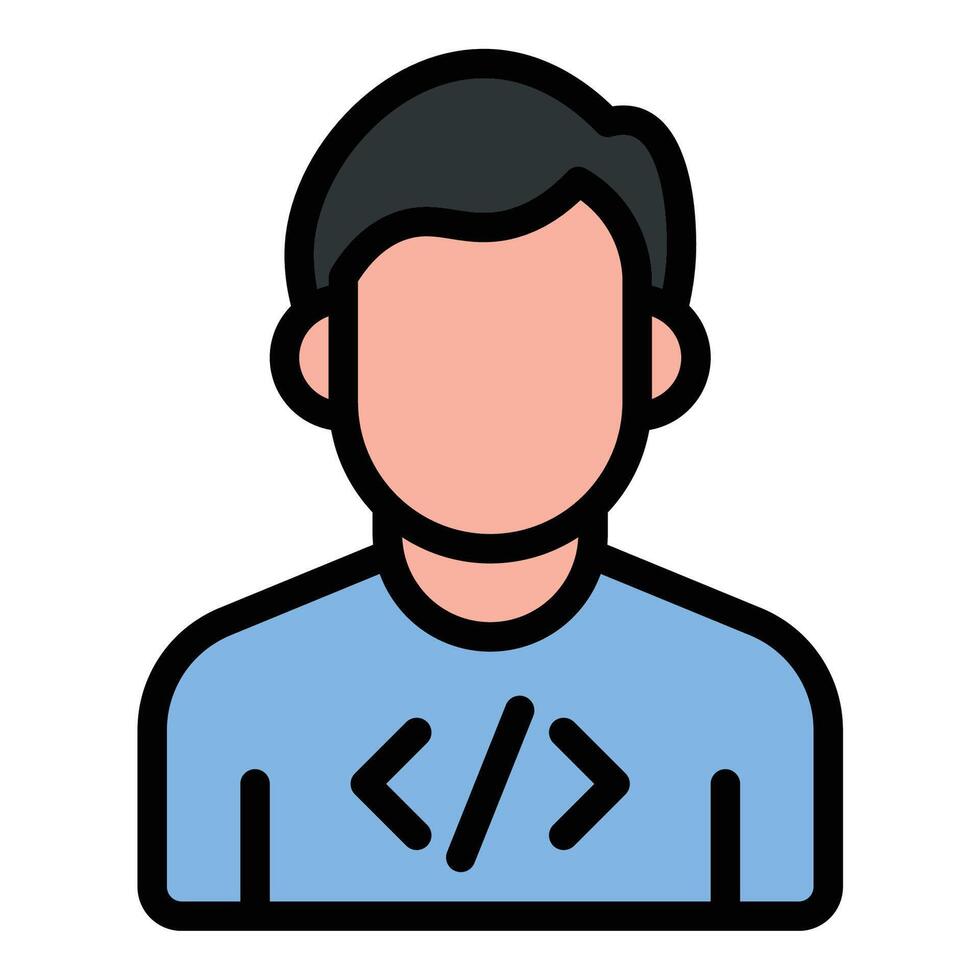 Developer icon flat line style illustration representing coding and software creation, suitable for programming, technology, and application development projects vector