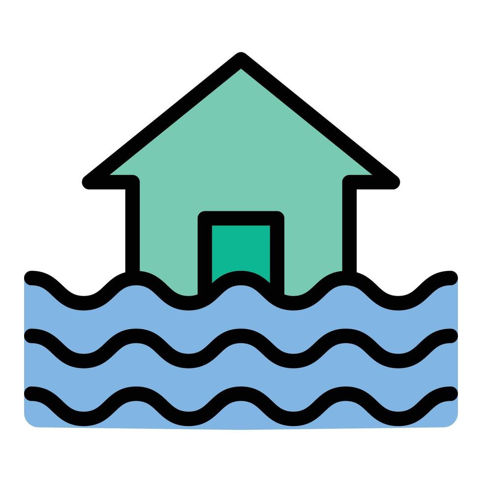 Flood icon flat line style illustration representing natural disasters and water overflow, suitable for environmental awareness, emergency response, and climate-related projects vector