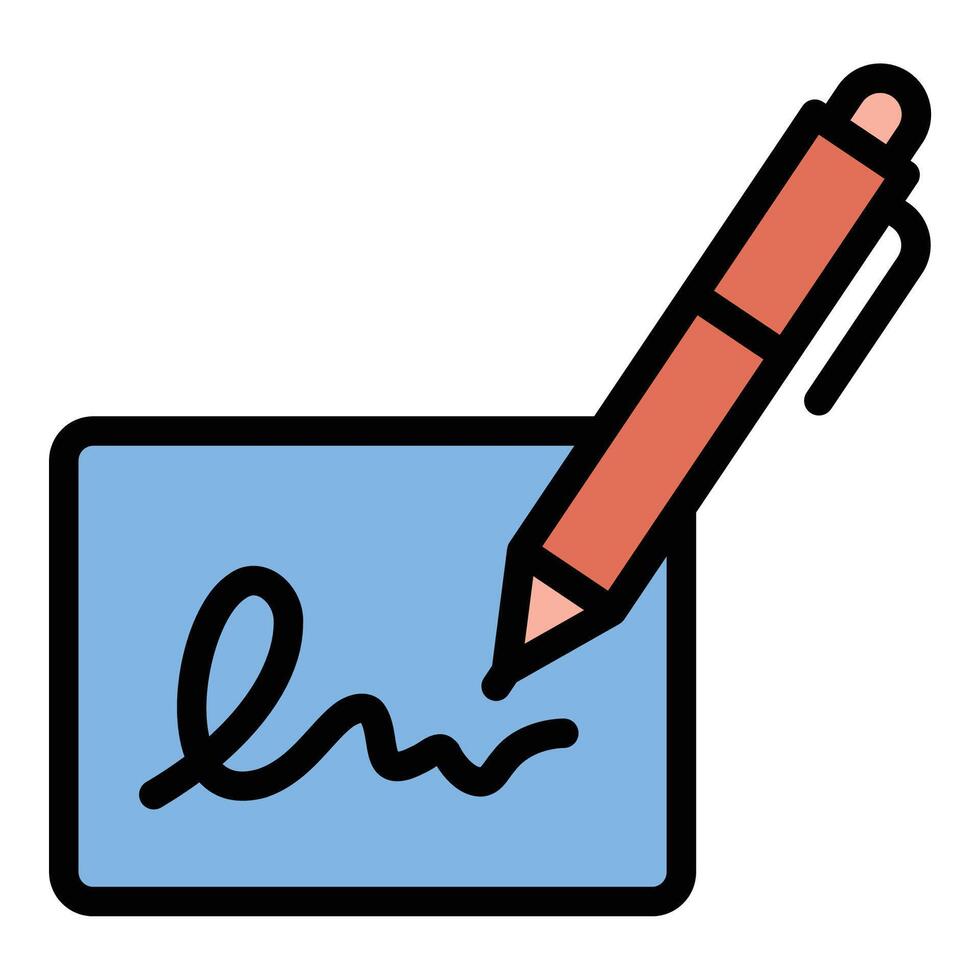 Signature icon flat line style illustration representing personal identification and document approval, suitable for legal, administrative, and business-related projects vector