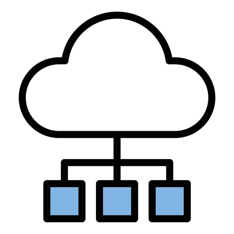Cloud computing icon flat line style illustration representing internet-based data storage and processing, suitable for technology, IT infrastructure, and software development projects vector