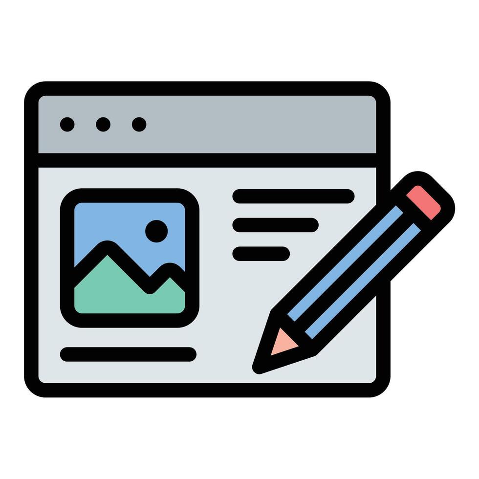 Web design icon flat line style illustration representing the creation and layout of websites, suitable for digital media, UI UX, and technology-related projects vector