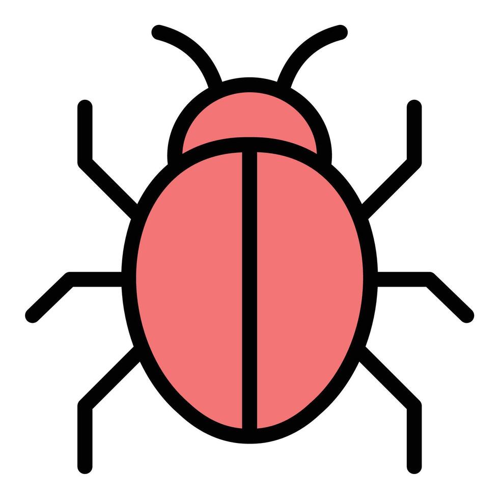 Bug icon flat line style illustration representing software errors and debugging, suitable for programming, quality assurance, and technology-related projects vector