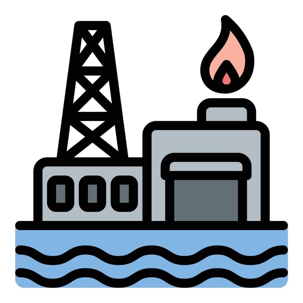 Oil platform icon flat line style illustration representing offshore drilling and energy extraction, suitable for oil and gas, industrial, and environmental projects vector