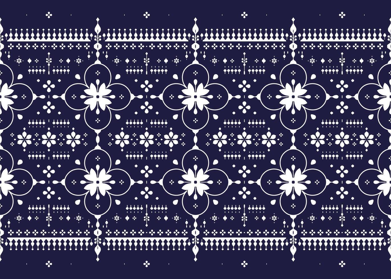 Floral, ethnic fabric seamless pattern, blue and white style, design for cloth, carpet. vector