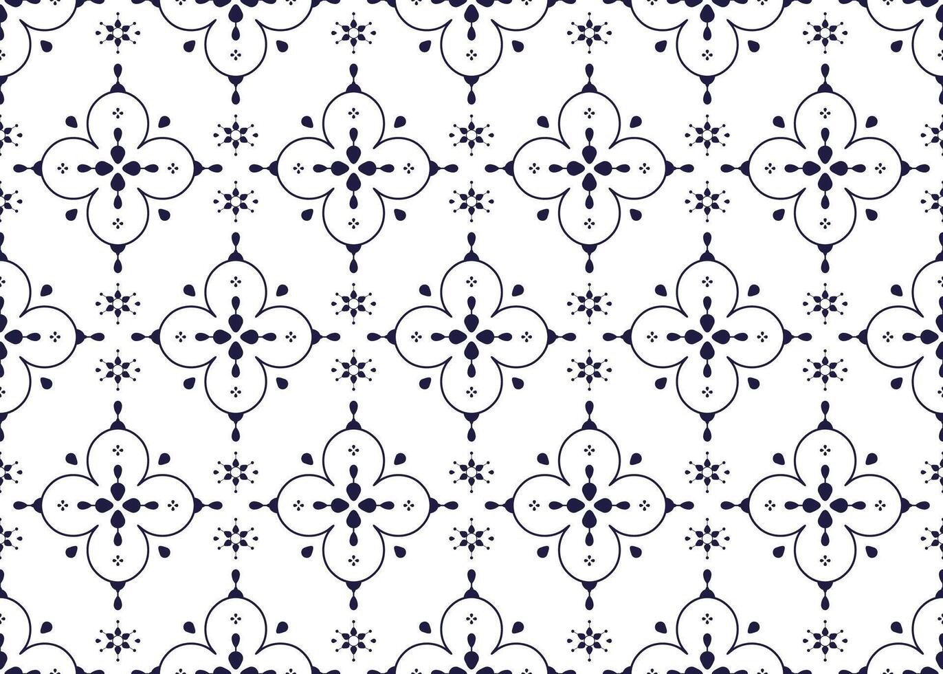 Seamless dark blue floral blooming on white background, ethnic fabric seamless pattern, design for cloth, carpet. vector