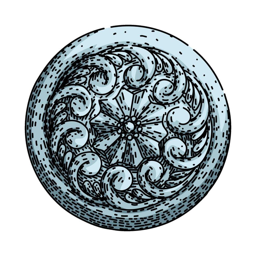 decorative ornate metal button sketch hand item vector