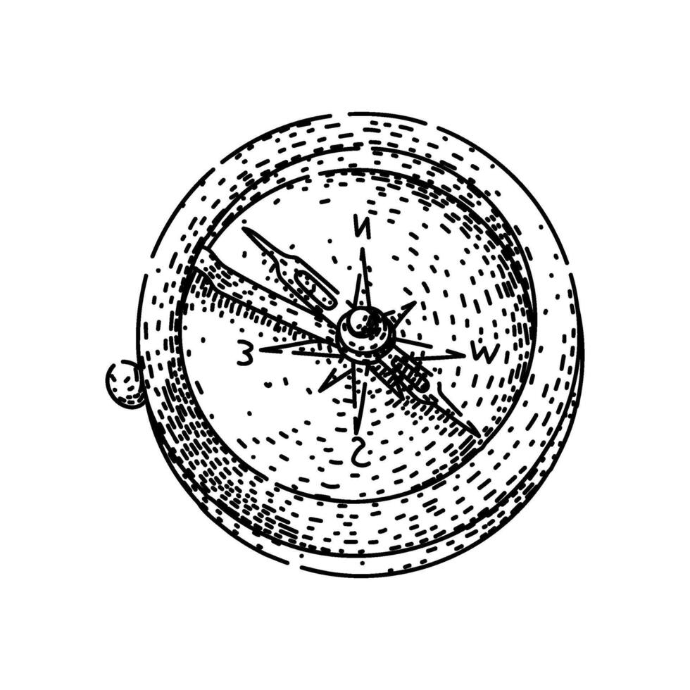 magnetic compass sketch hand item vector