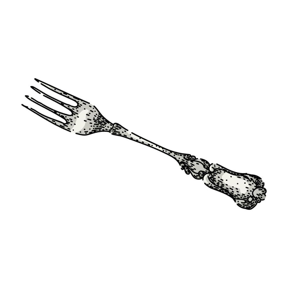 flatware fork engraved silver sketch hand item vector