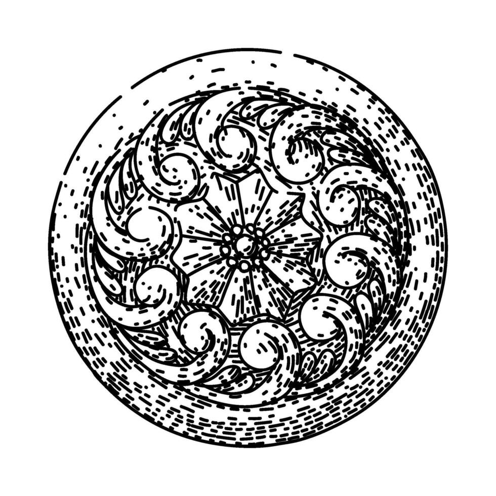 decorative ornate metal button sketch drawn item vector