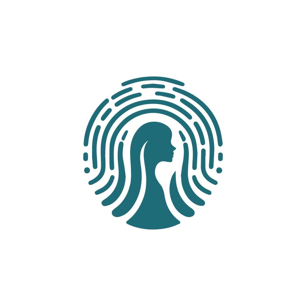 a woman's face is shown in the center of a fingerprint vector