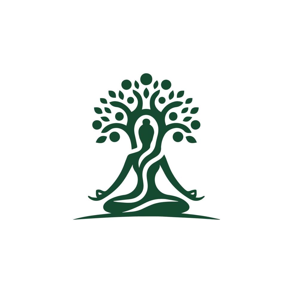 a woman sitting in a lotus position with a tree in the background vector