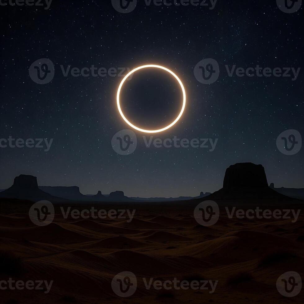 The eclipse is seen over the desert in this photo