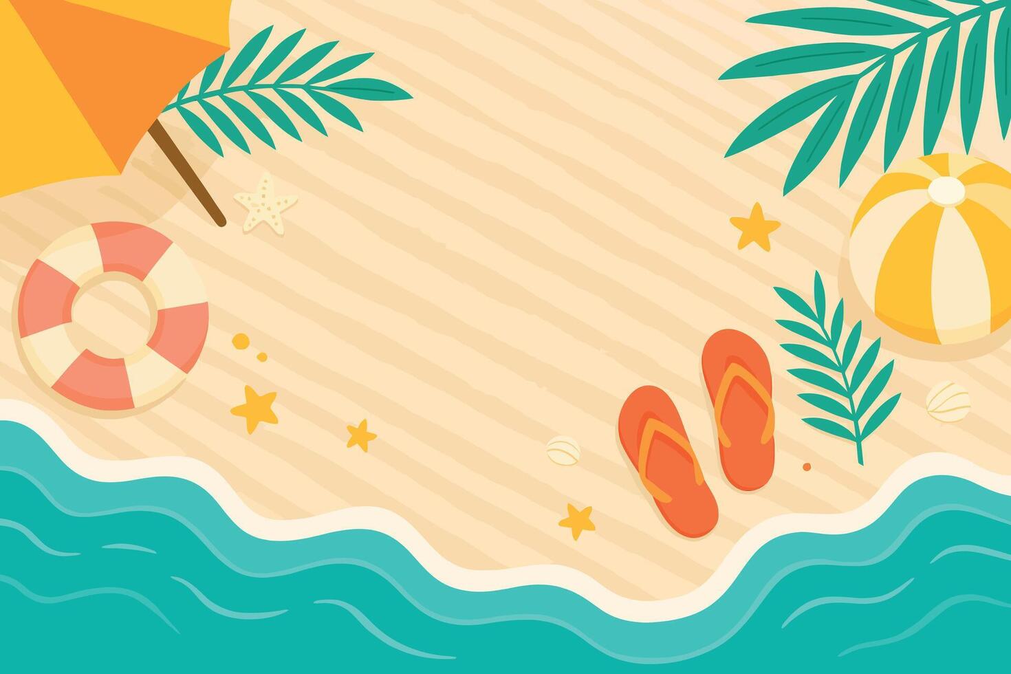 Beach scene with summer elements vector