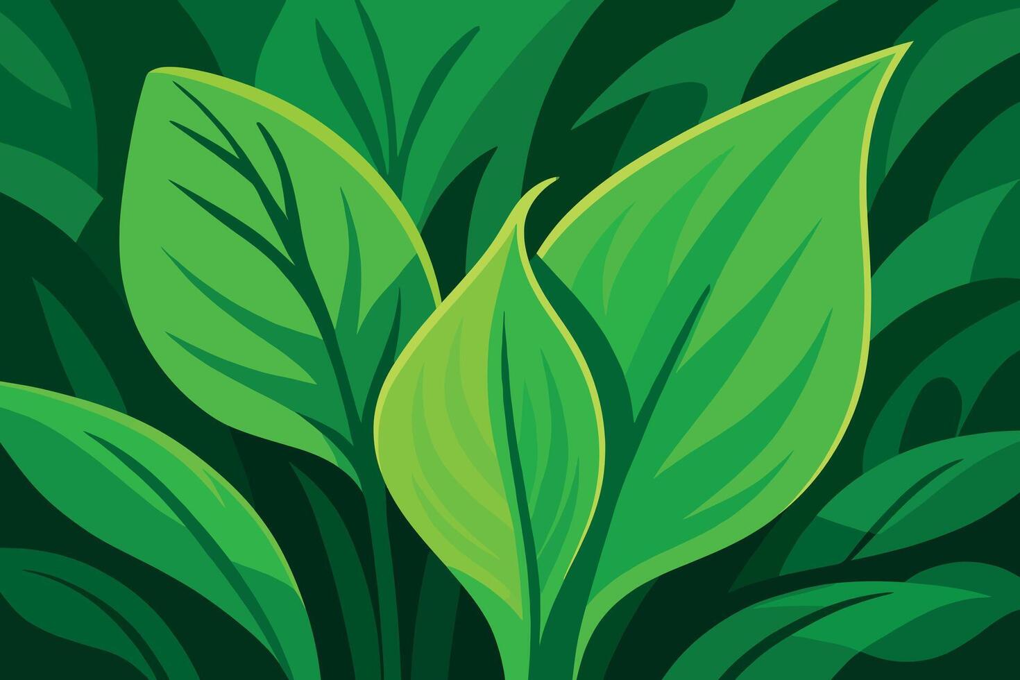 Closeup of lush green leaves in a tropical setting vector