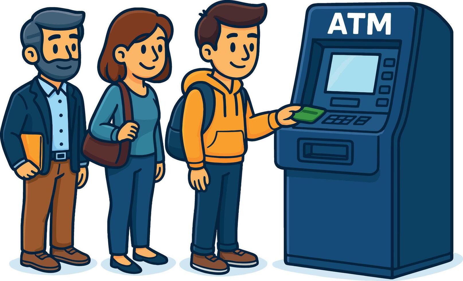 People waiting in line at an ATM vector