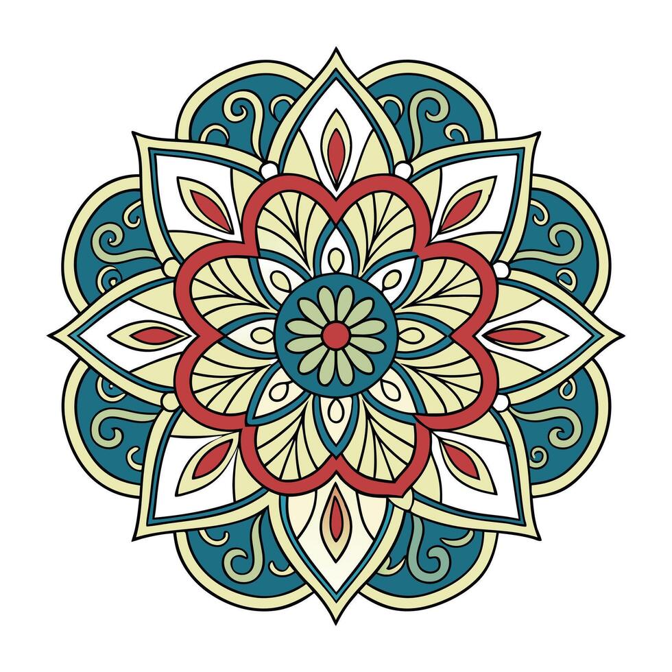 Intricate Cat Mandala Illustration with Geometric Patterns and CMYK Color Palette Detailed vector