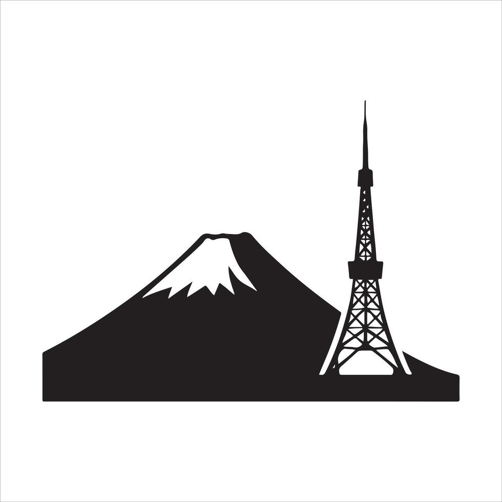 Mount Fuji and Tokyo Tower Silhouette with White Background Design vector