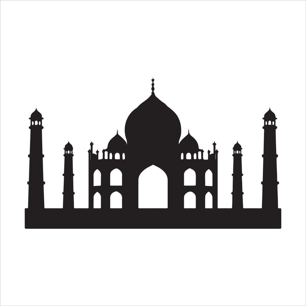Taj Mahal Silhouette Icon Design with White Background Illustration vector
