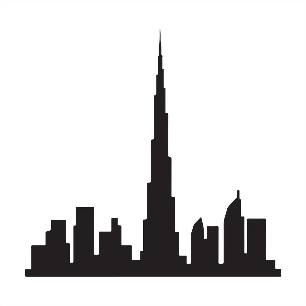Burj Khalifa skyline Silhouette Design with White Background vector