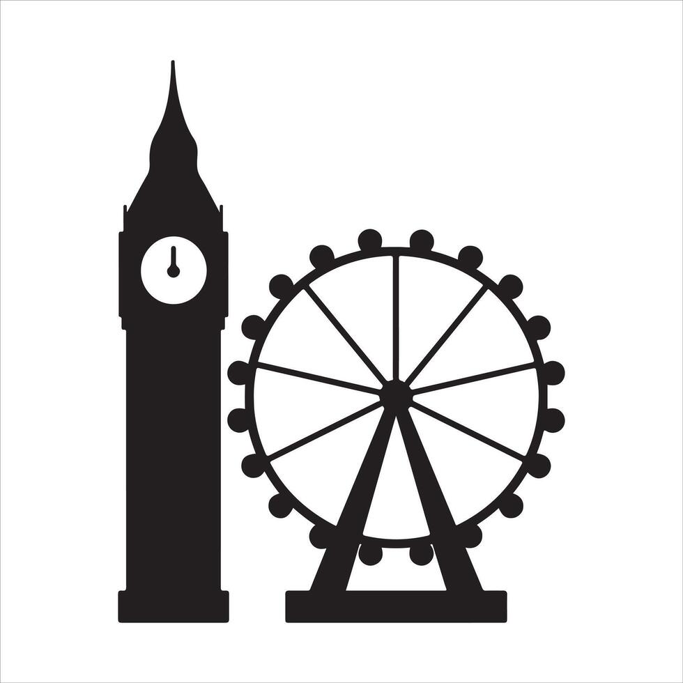 Big Ben and London Eye Silhouette Design with White Background vector