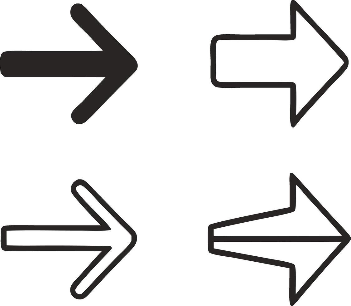 Simple hand drawn right arrow icons set vector