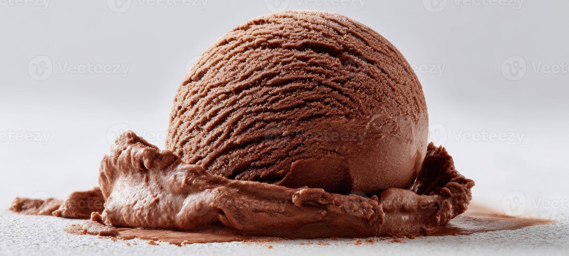 The delightful chocolate ice cream scoop melting on a surface. photo