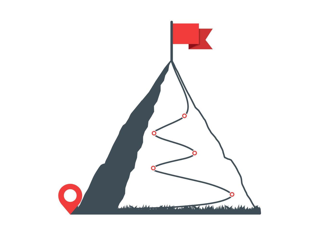 Abstract mountain with red flag and with route to the top vector