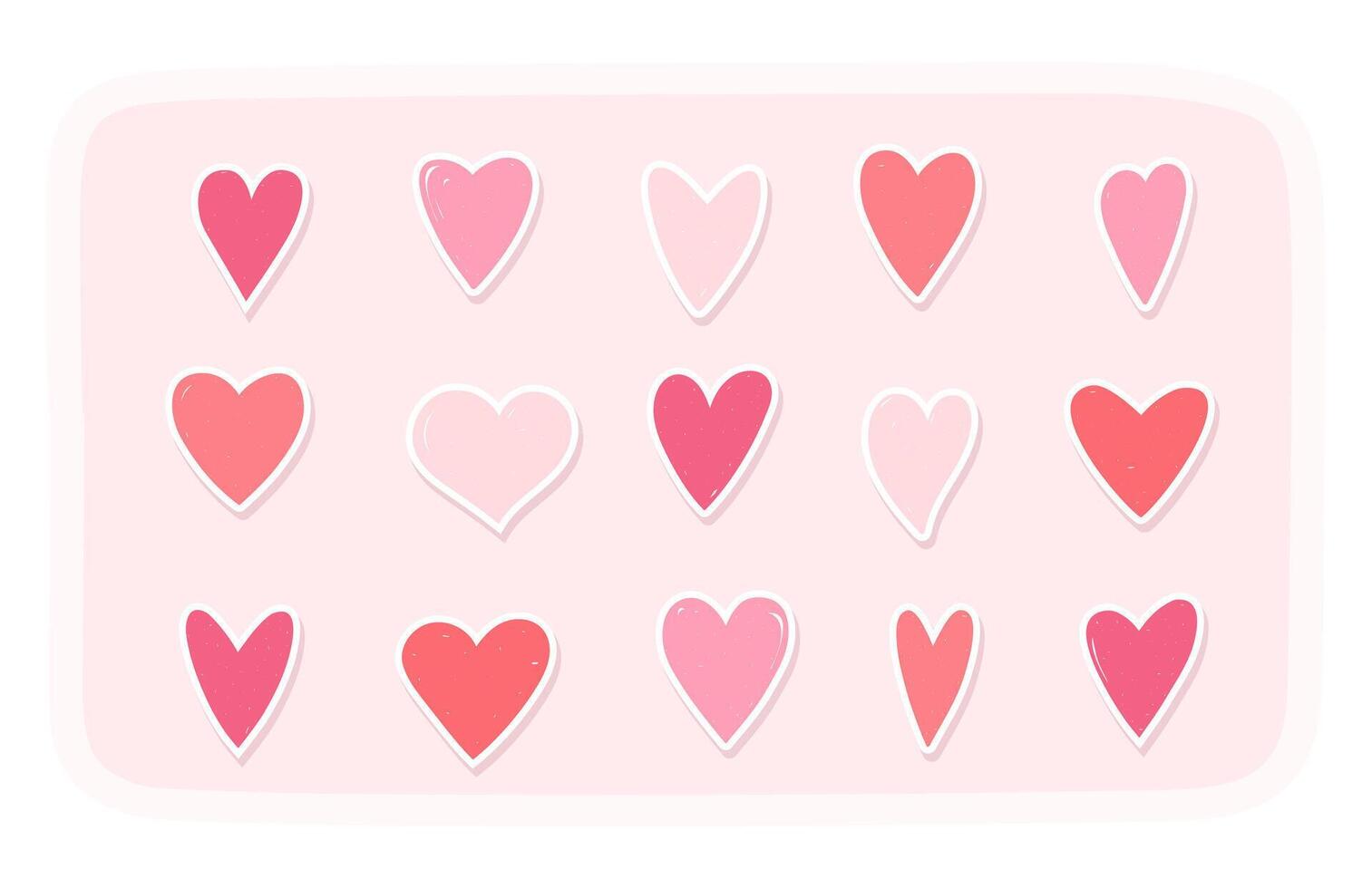 Set of 15 hand drawn red and pink hearts as stickers vector