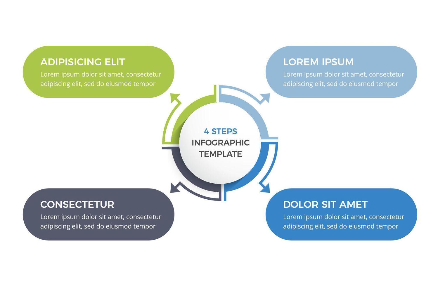 Circle diagram with arrows with 4 steps with place for your text, infographic template vector