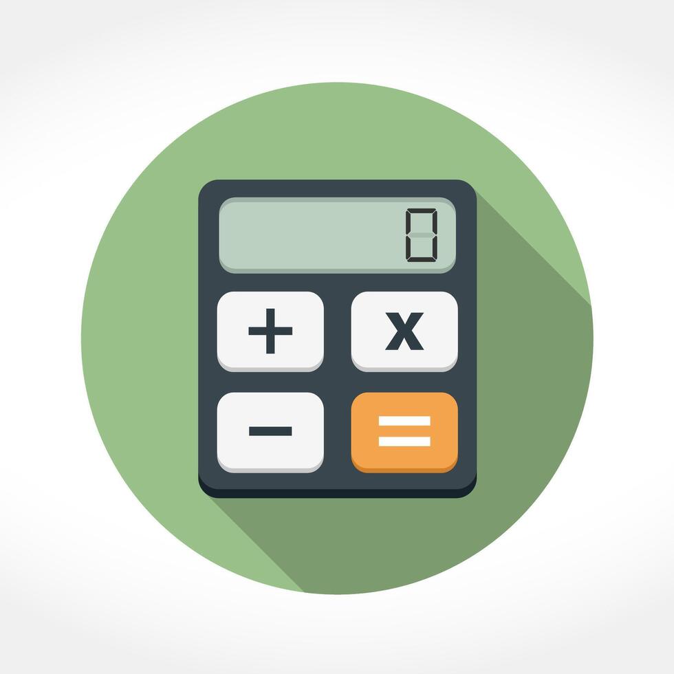 Calculator icon in circle, flat design with long shadow vector