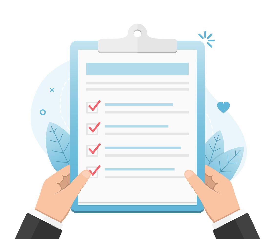 Hands holding clipboard with check list vector