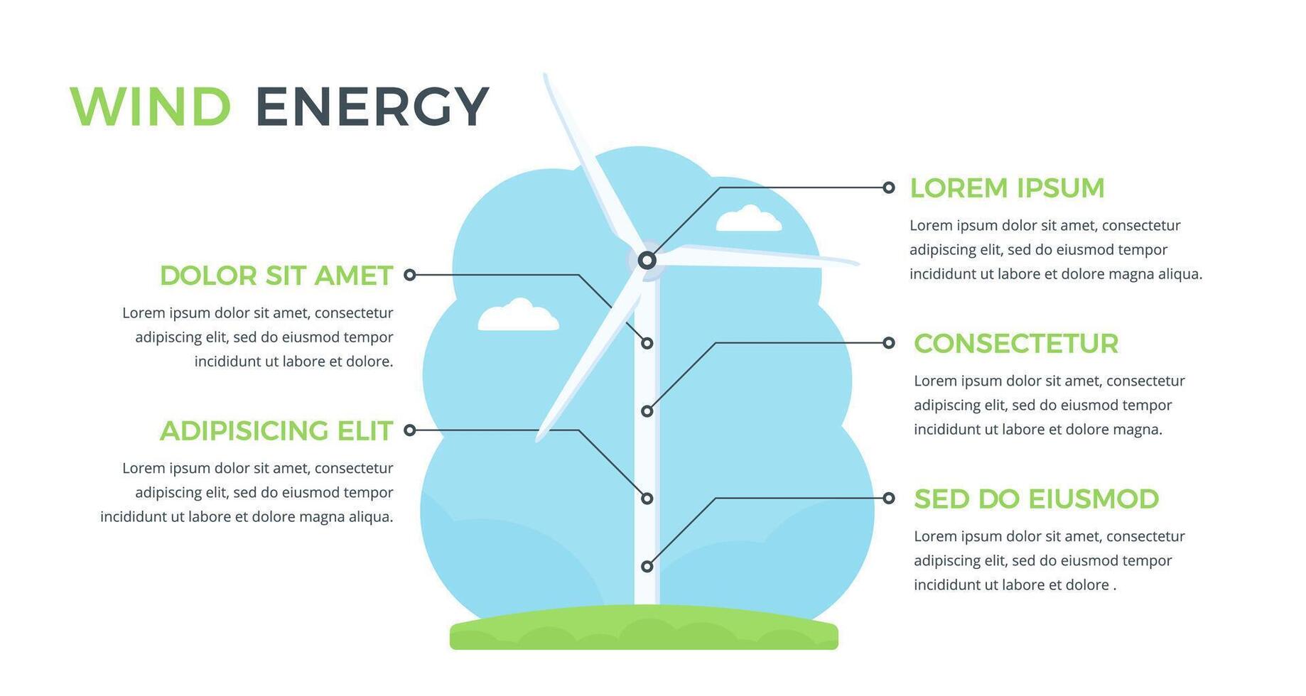 Infographic template with wind turbine with five elements for your text vector