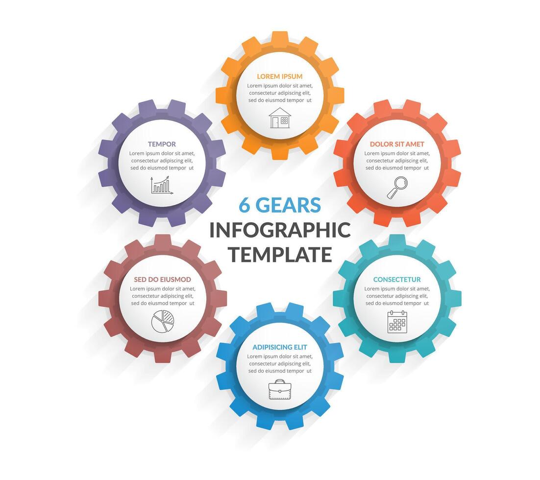 Circle diagram template with six gears vector
