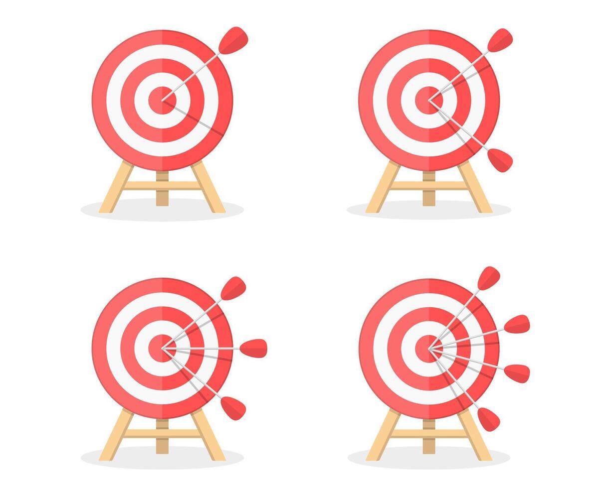 Red targets with one, two three and four arrows vector