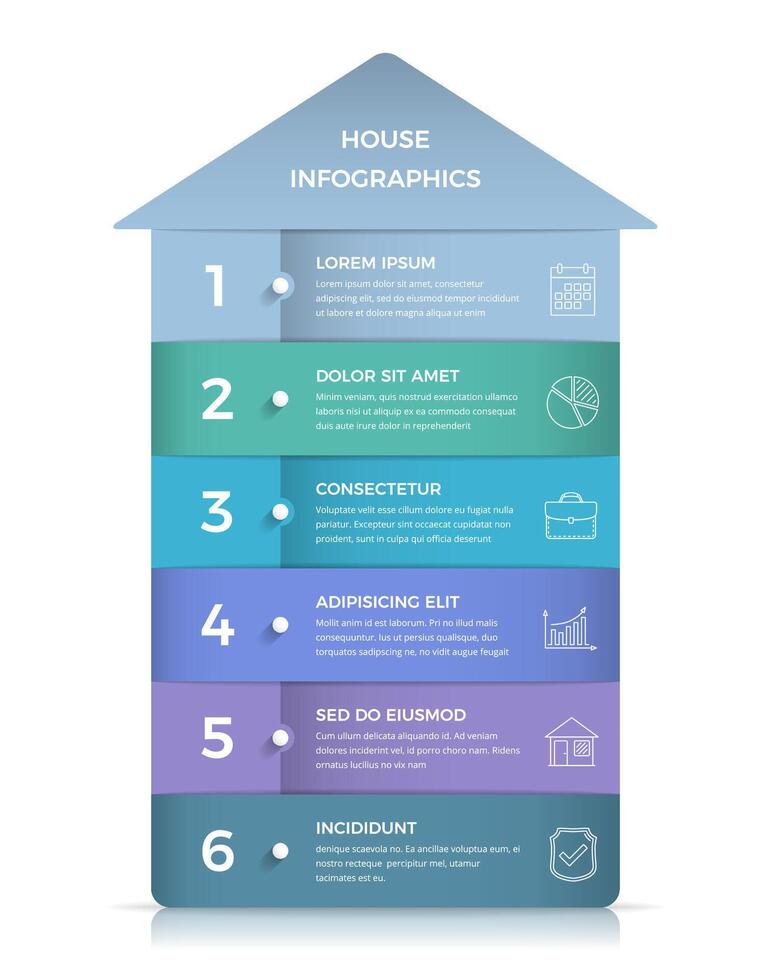 Business infographic template with house divided on six elements with place for text and icons vector