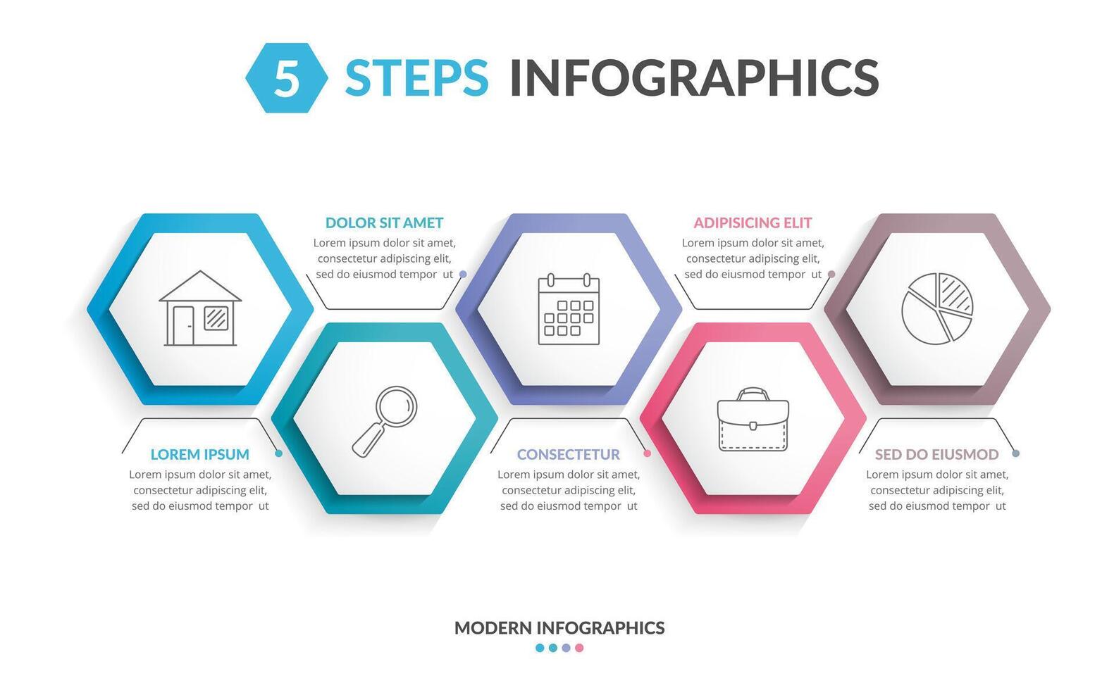 Infographic template with 5 hexagons with line icons vector