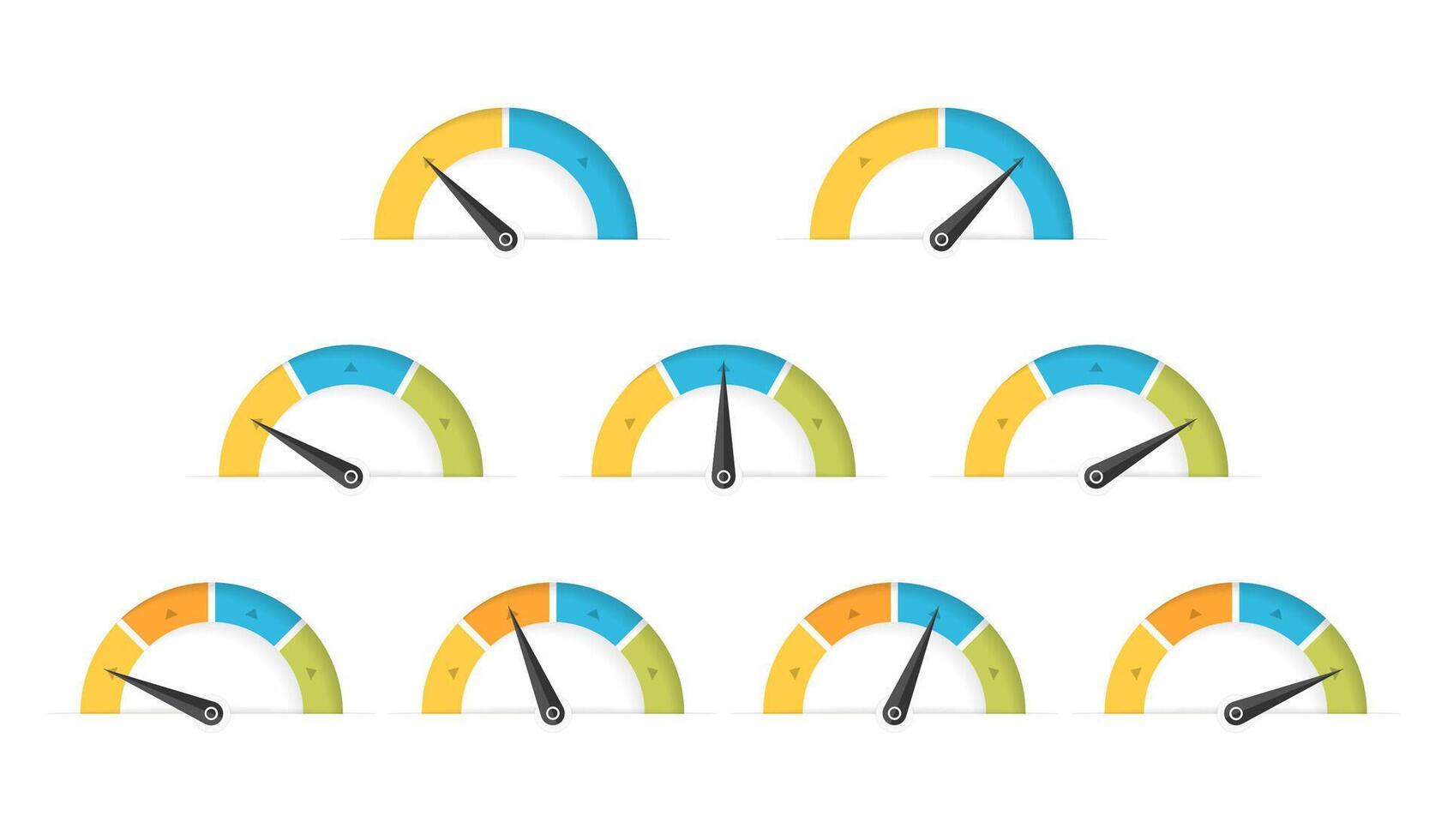 Set of indicators with different amount of segments, gauge charts vector