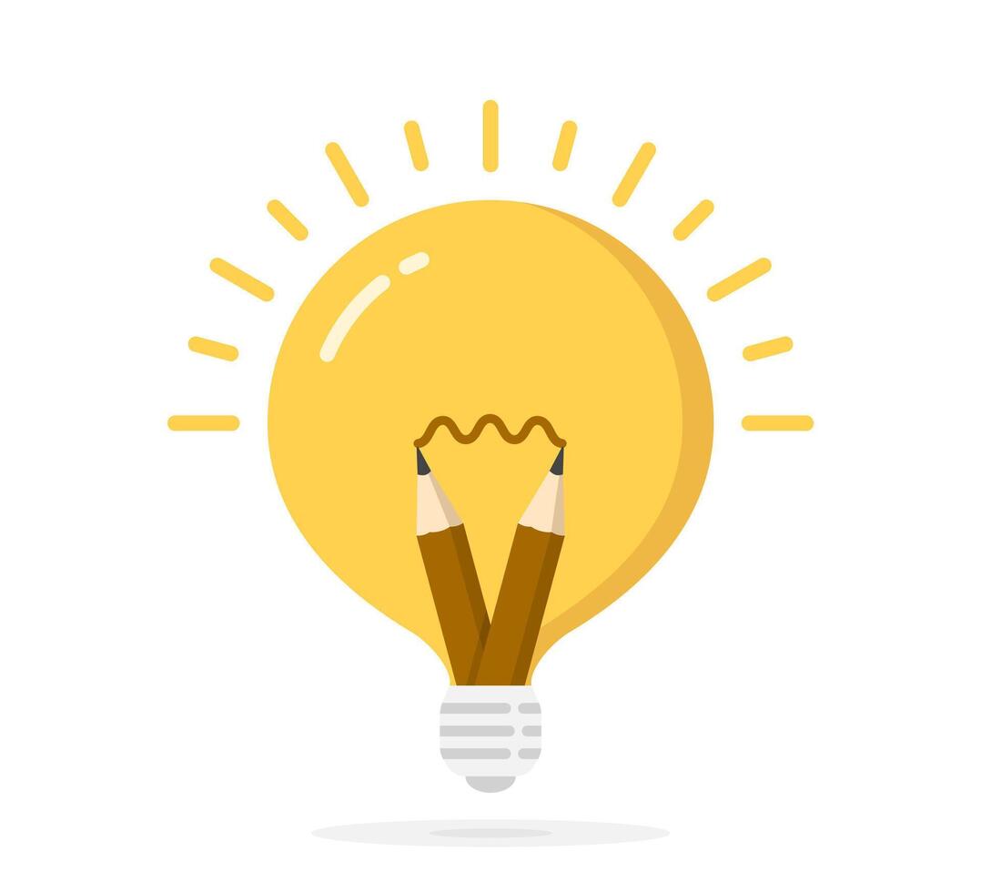 Yellow bulb with brown pencils inside, creative idea or education concept vector