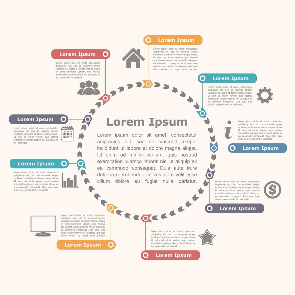 Circle infographics with icons and text, round diagram template vector