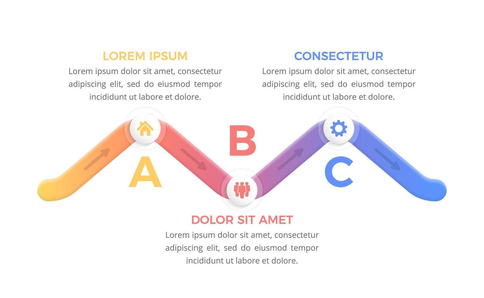 Infographic template with gradient line with 3 steps or options with place for your text vector