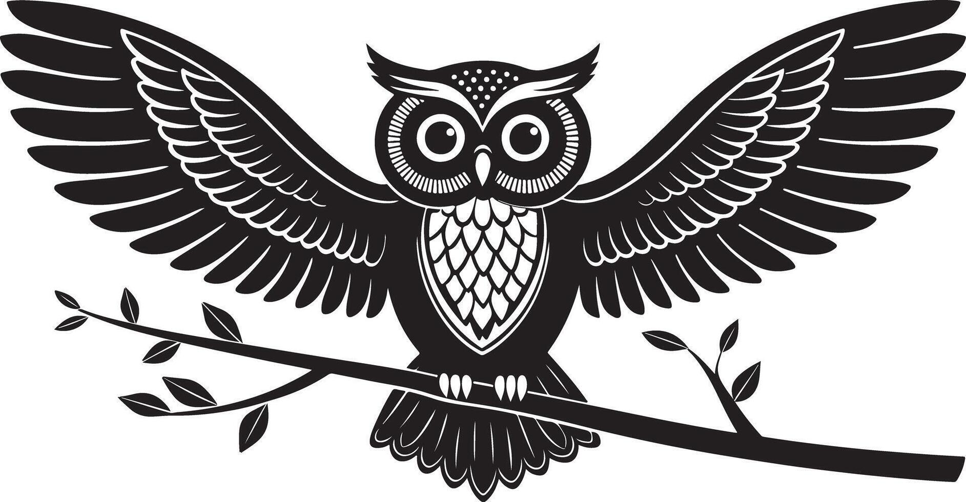 Stylized Owl with Outstretched Wings on Branch vector