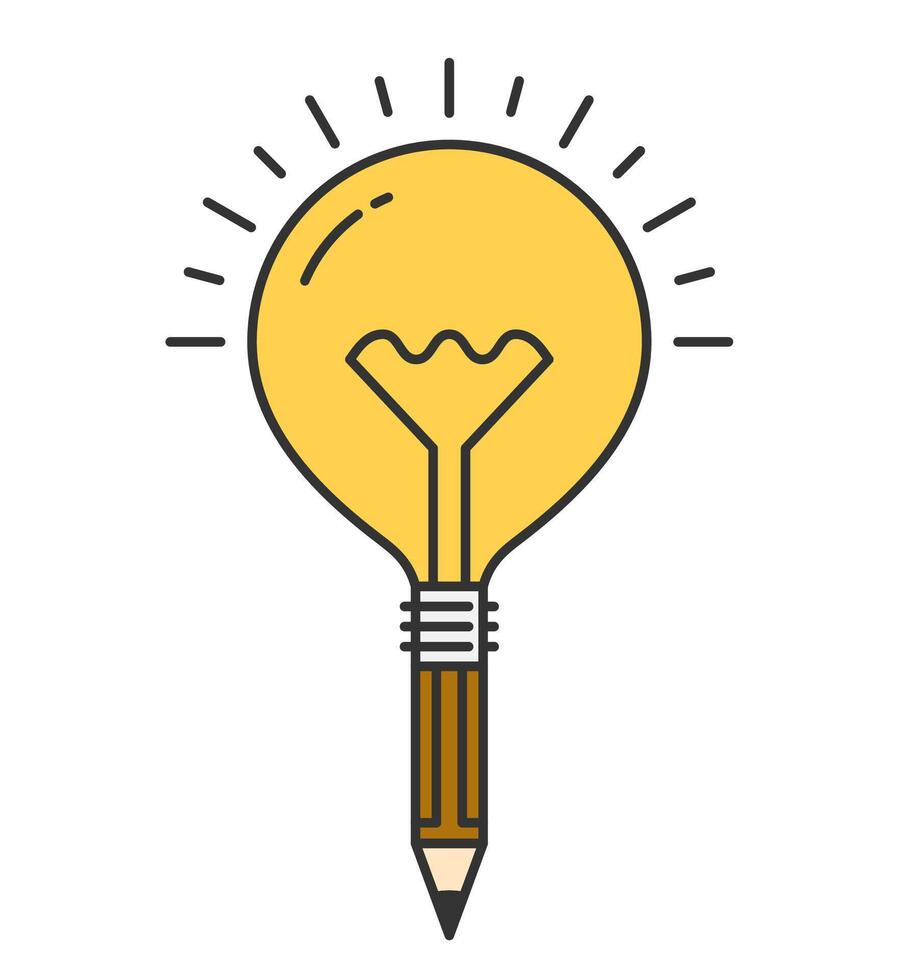 Bulb with pencil, creative idea or education concept, line icon vector
