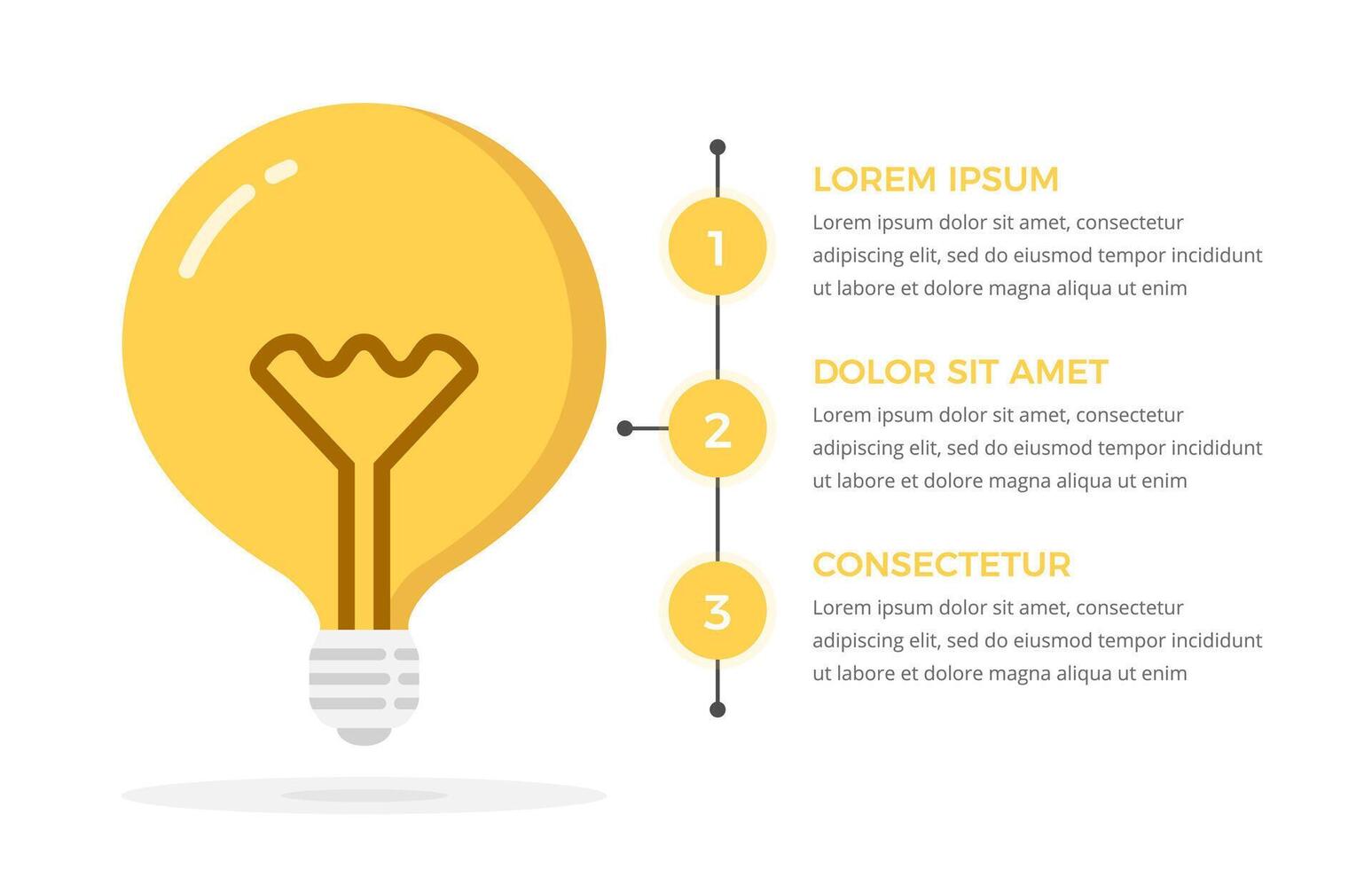 Education infographics template with bulb and three circles with numbers and place for your text vector