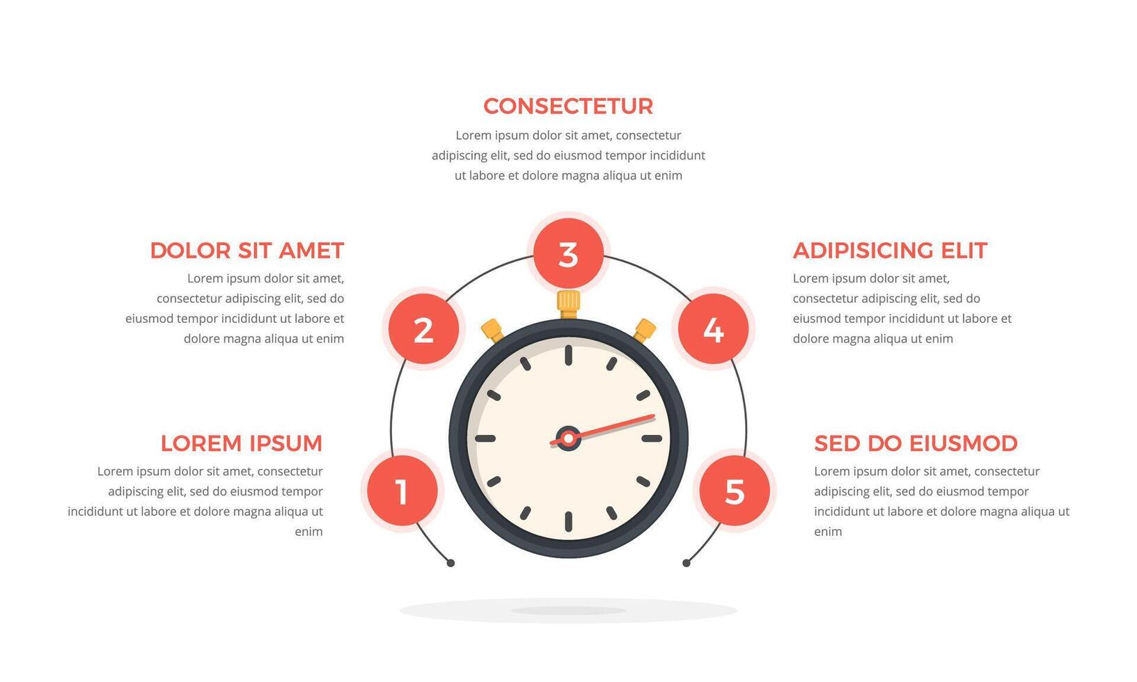 Infographic template with stopwatch and five elements for your text vector