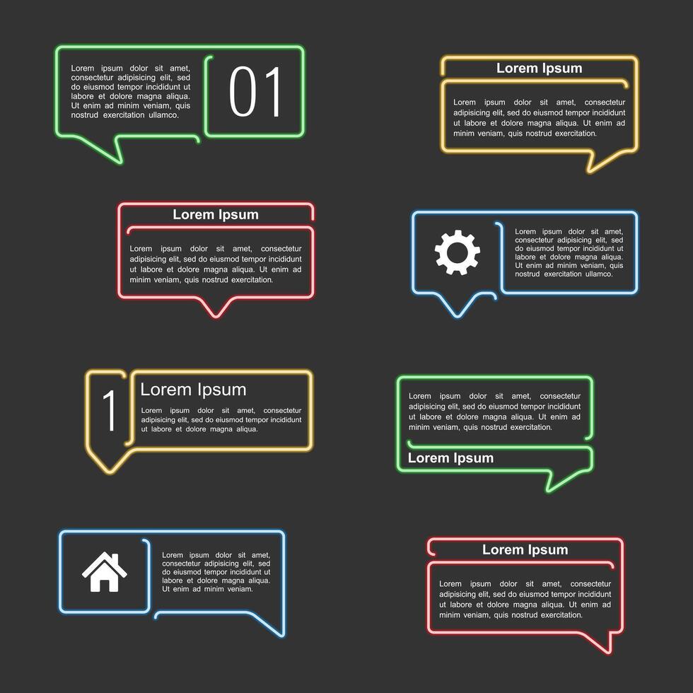 Neon glowing speech bubbles set vector