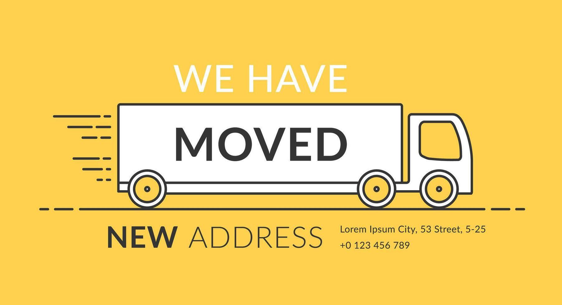 We have moved concept with long truck line icon on yellow background vector