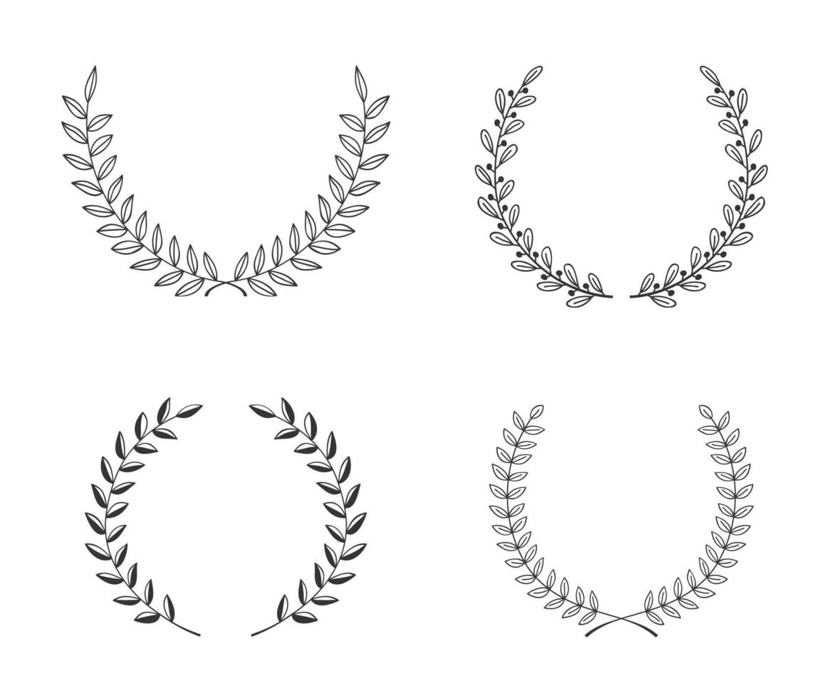 Set of four hand drawn laurel wreaths vector