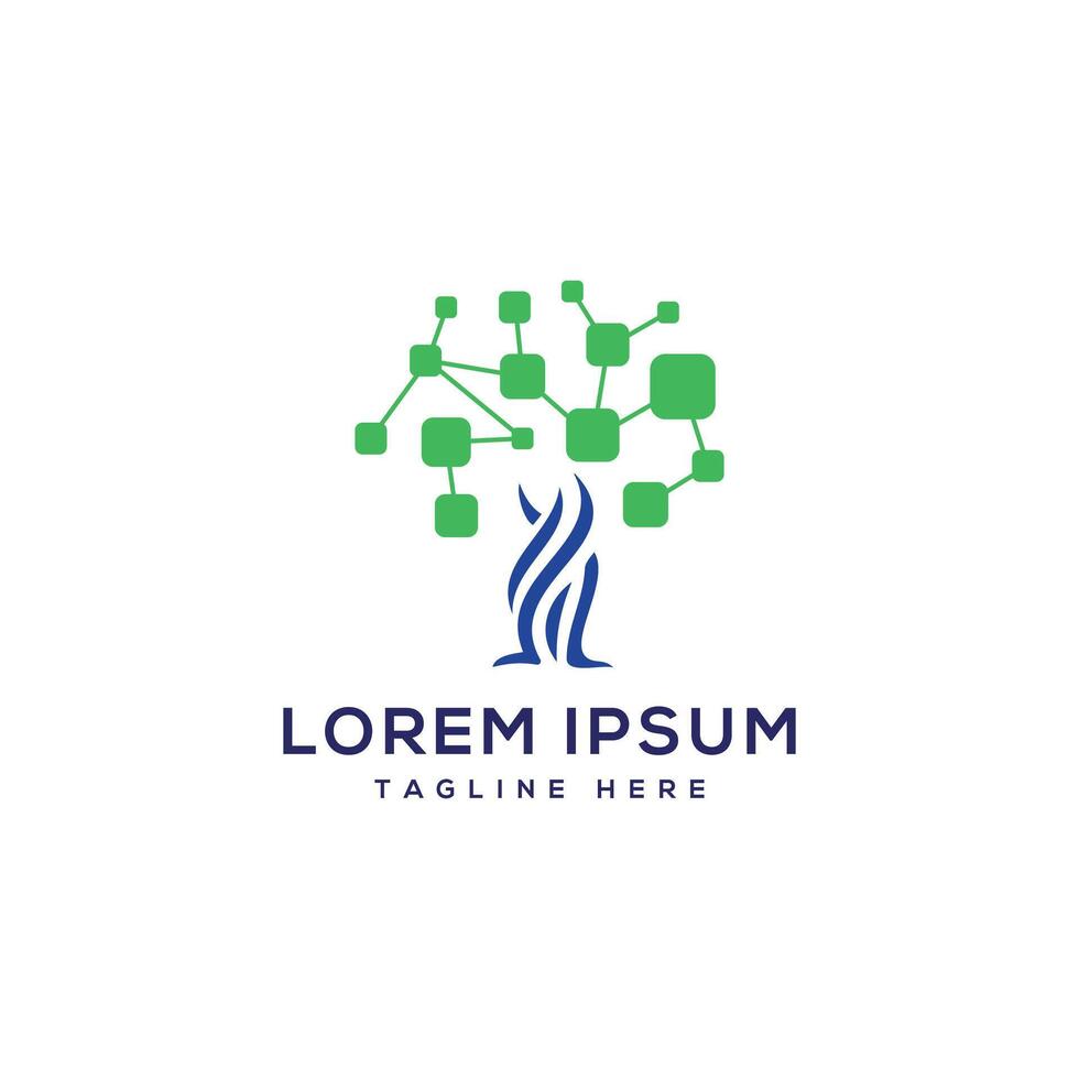 technology tree logo design concept modern minimal data tree pixel dot graph vector