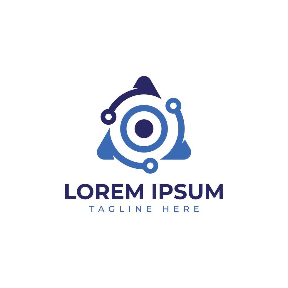 Technology logo design solution triangle circle unique circuit design modern tech business logo vector