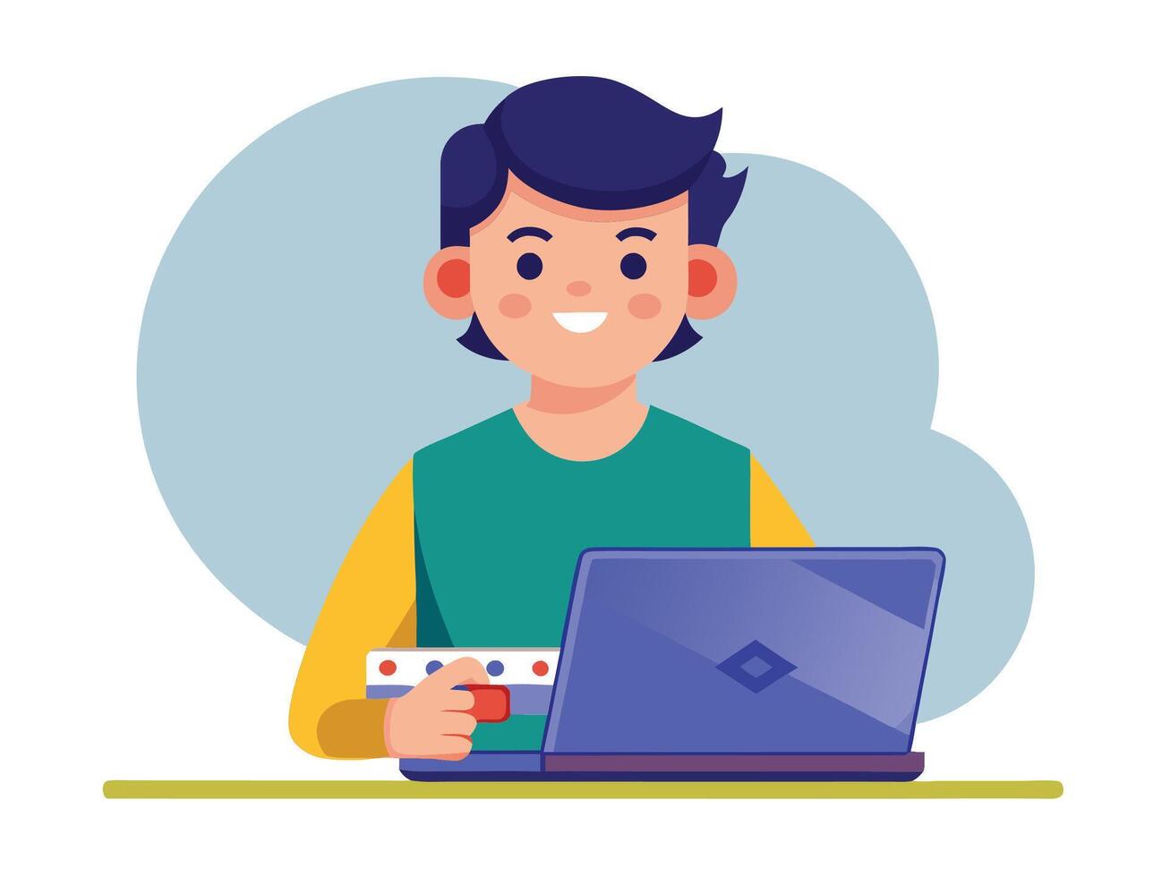 Young Boy Using Laptop at Desk Modern Illustration vector